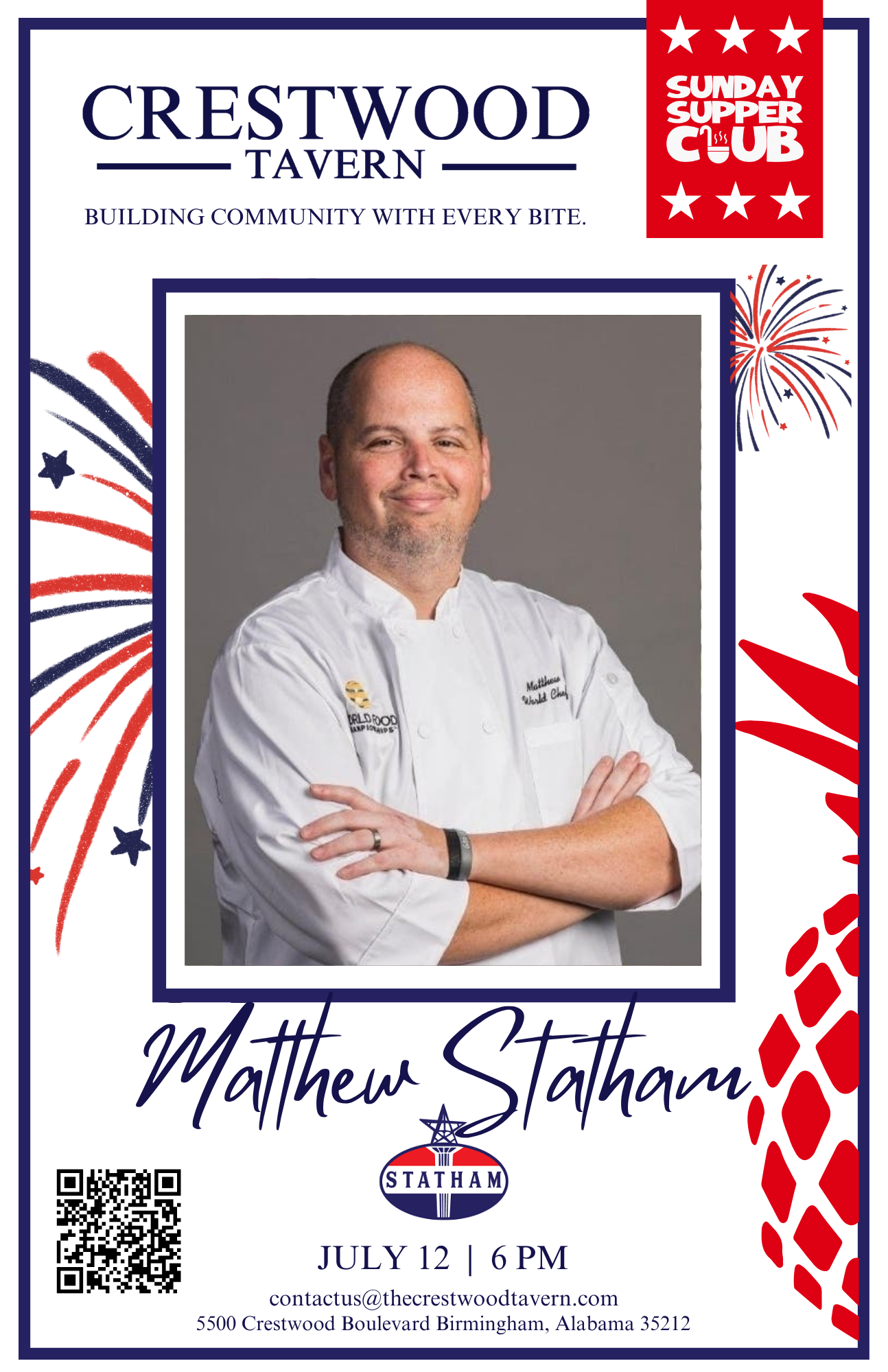Sunday Supper Club poster - Matthew Statham (July 2026)