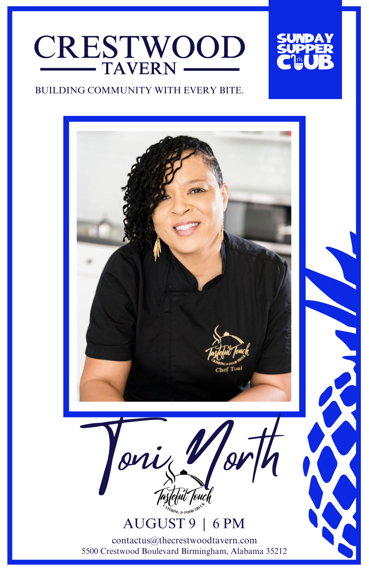Sunday Supper Club poster - Toni North (August 2026)